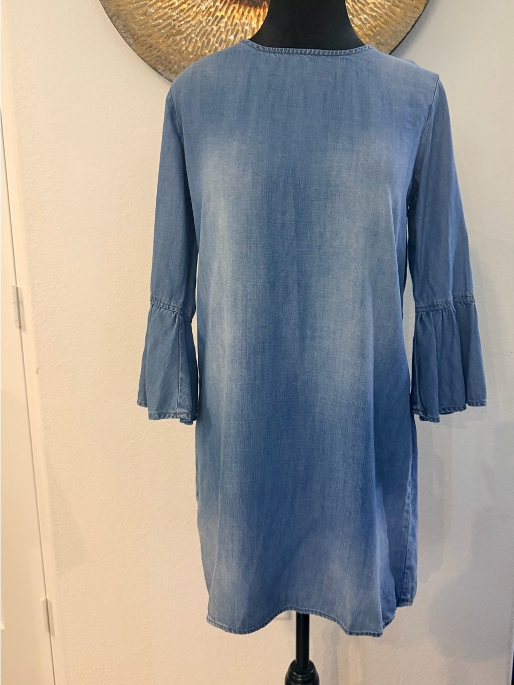Light Wash Denim Bell Sleeve Dress